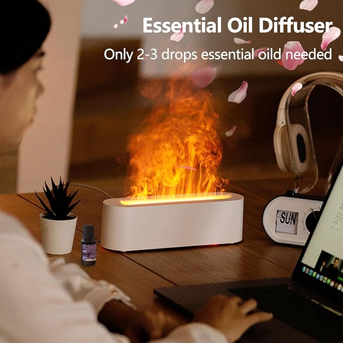 Flame Essential Oil Diffusers, Upgrade 7 Colour Lights Aromatherapy Diffuser, Oil Diffuser, Air Humidifier, Aroma Diffusers For Home, Bedroom, Office, Yoga, Timer & Waterless Auto Off 150ml - Crystalbloomaromatics