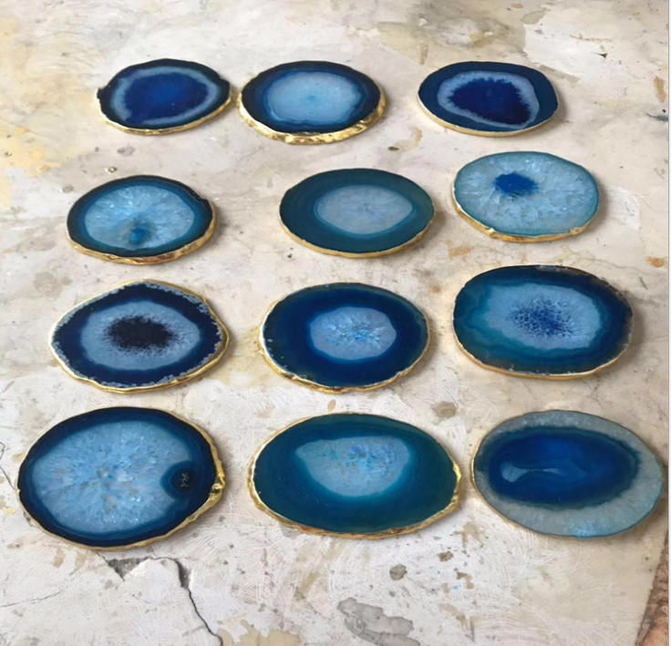 Natural rough stone agate piece coaster, showcasing the raw beauty of agate. Crafted from natural stone, each coaster is a unique piece of art, adding a touch of earthy elegance to your home decor - Crystalbloomaromatics