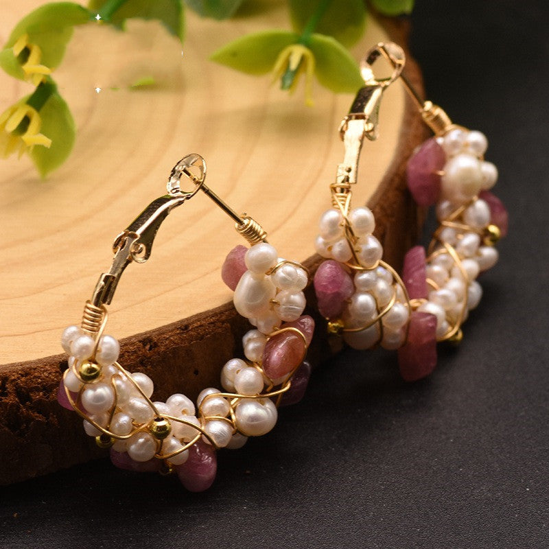Natural Tourmaline Freshwater Pearl Earrings - Crystalbloomaromatics