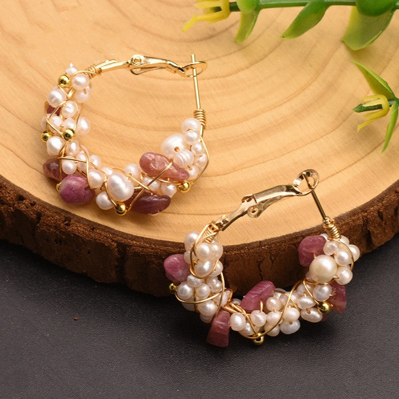 Natural Tourmaline Freshwater Pearl Earrings - Crystalbloomaromatics