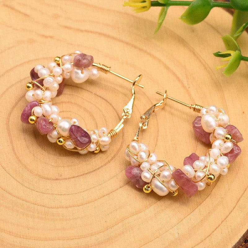 Natural Tourmaline Freshwater Pearl Earrings - Crystalbloomaromatics