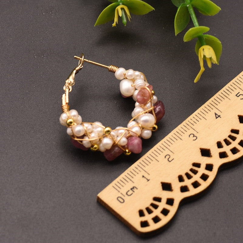 Natural Tourmaline Freshwater Pearl Earrings - Crystalbloomaromatics