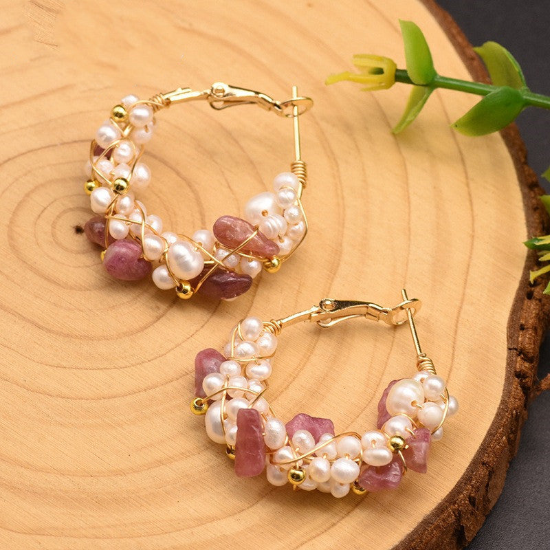 Natural Tourmaline Freshwater Pearl Earrings - Crystalbloomaromatics