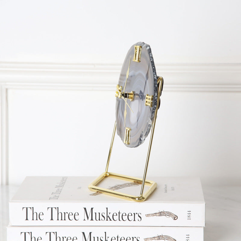 Golden Agate Stone Clock Decoration Fashion Living Room Model Room - Crystalbloomaromatics