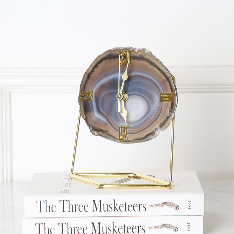 Golden Agate Stone Clock Decoration Fashion Living Room Model Room - Crystalbloomaromatics