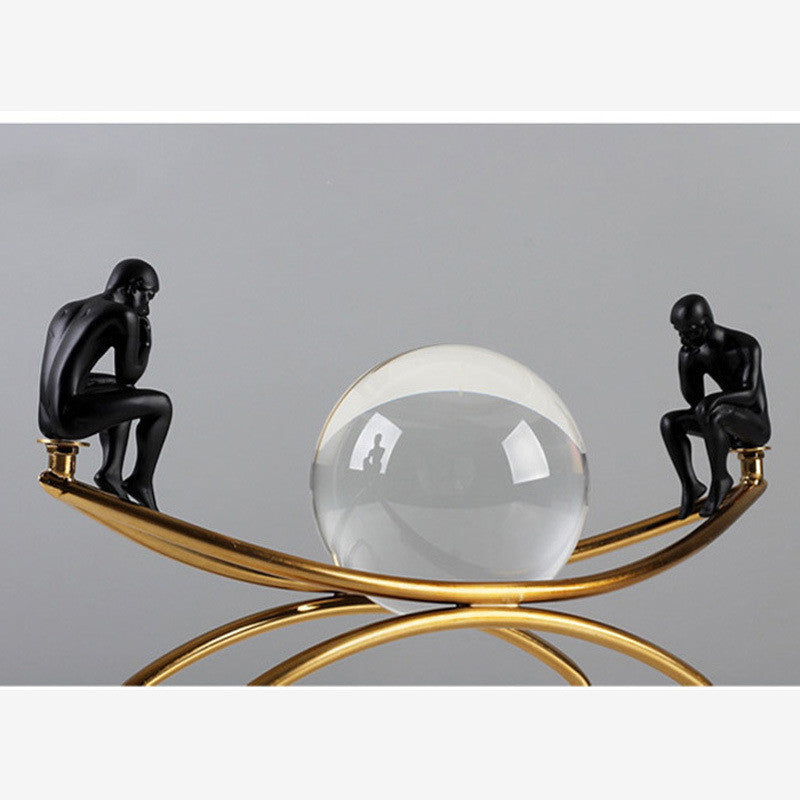 European Modern Light Luxury Crystal Ball Thinker Metal Crafts