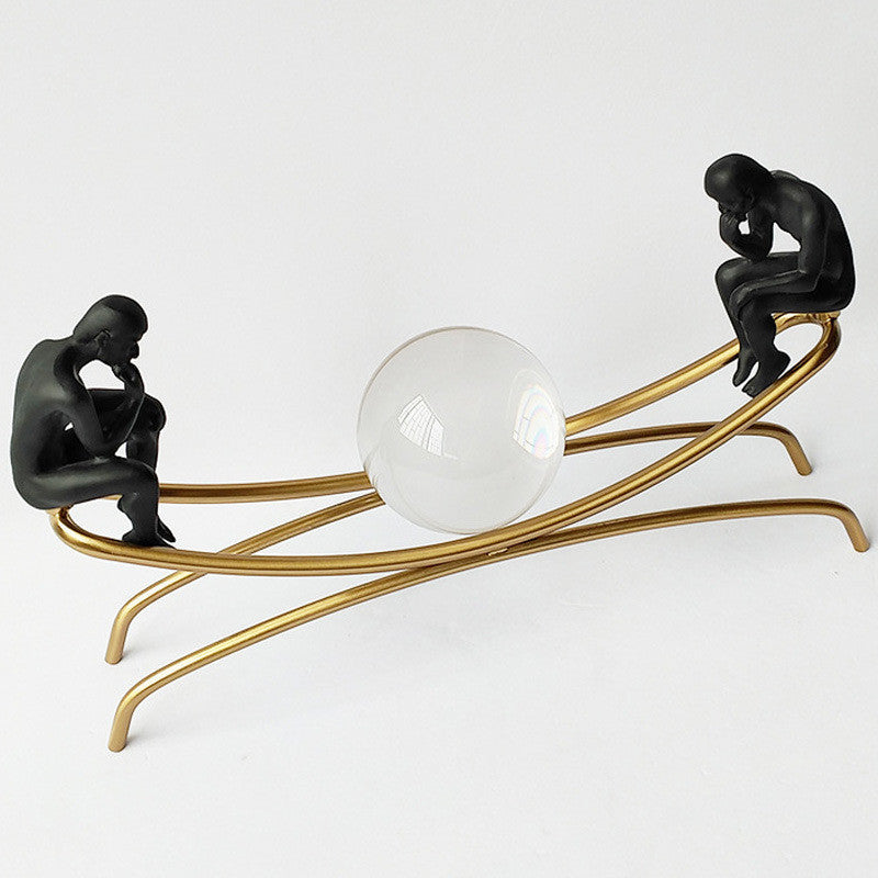 European Modern Light Luxury Crystal Ball Thinker Metal Crafts