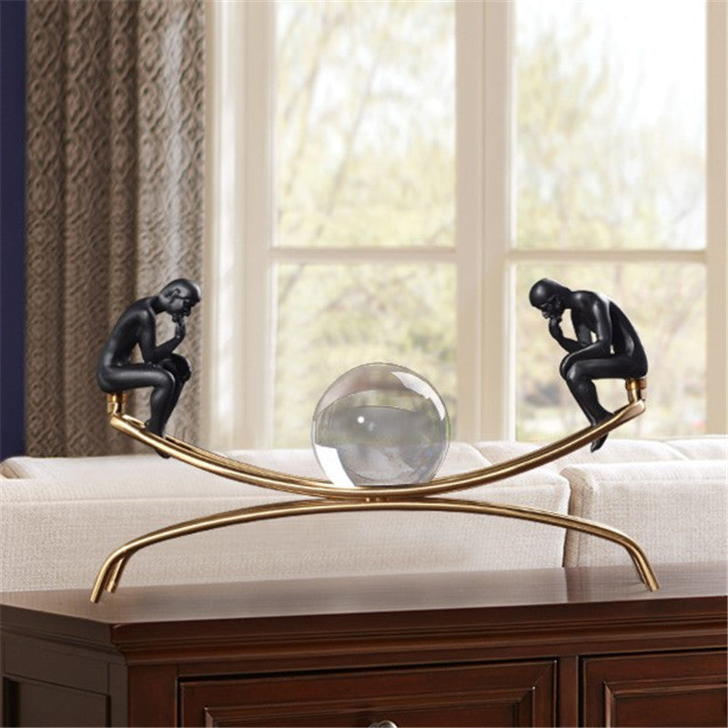 European Modern Light Luxury Crystal Ball Thinker Metal Crafts