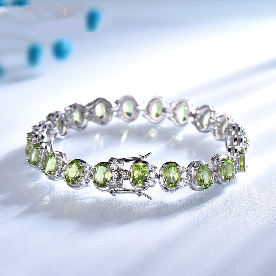 Sterling Silver Natural Peridot Bracelet Wedding Gemstones - Crystalbloomaromatics
