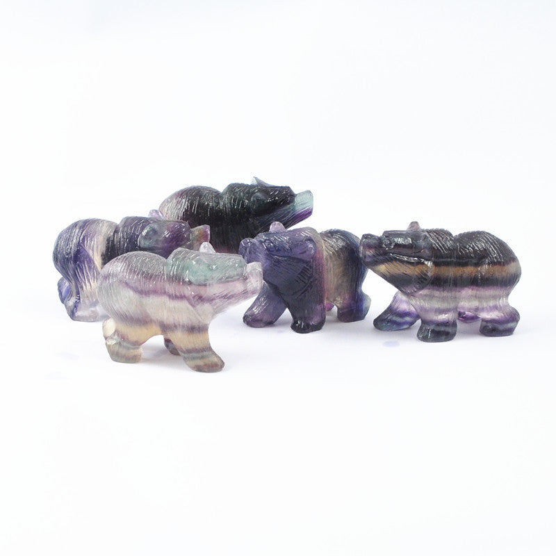 Classic Crystal Polar Bear Crafts,"Embrace the enchanting allure of our 'Natural Colorful Fluorite Frosted Carved Polar Bear,' each piece uniquely textured, adding a touch of nature's whimsy to your collection..