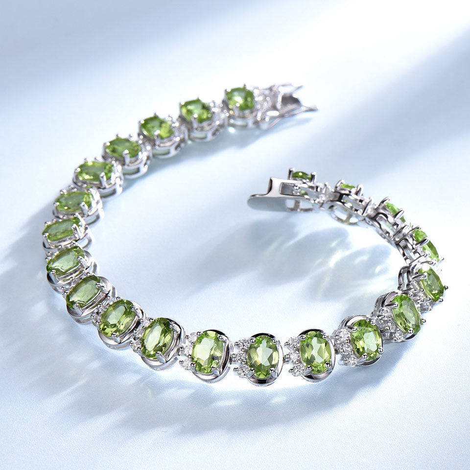 Sterling Silver Natural Peridot Bracelet Wedding Gemstones - Crystalbloomaromatics