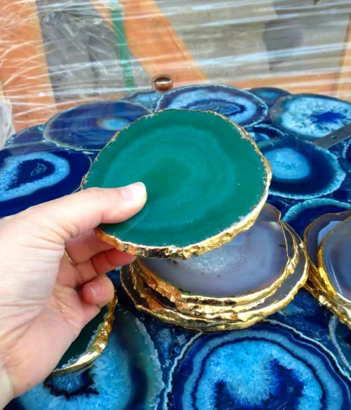 Natural rough stone agate piece coaster, showcasing the raw beauty of agate. Crafted from natural stone, each coaster is a unique piece of art, adding a touch of earthy elegance to your home decor - Crystalbloomaromatics