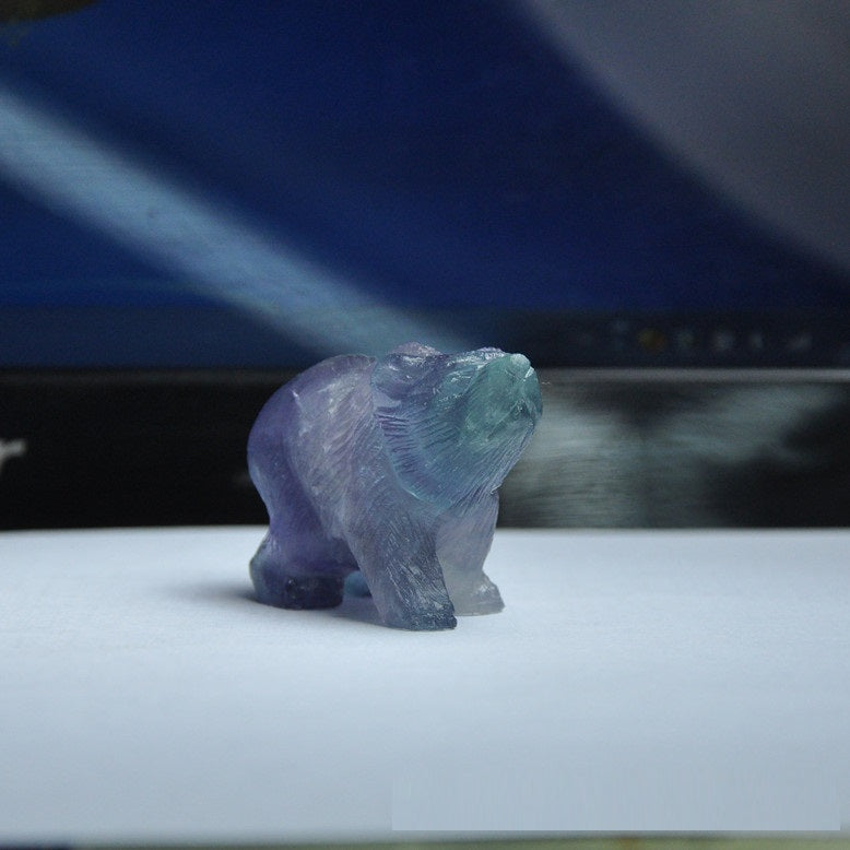 Classic Crystal Polar Bear Crafts,"Embrace the enchanting allure of our 'Natural Colorful Fluorite Frosted Carved Polar Bear,' each piece uniquely textured, adding a touch of nature's whimsy to your collection..