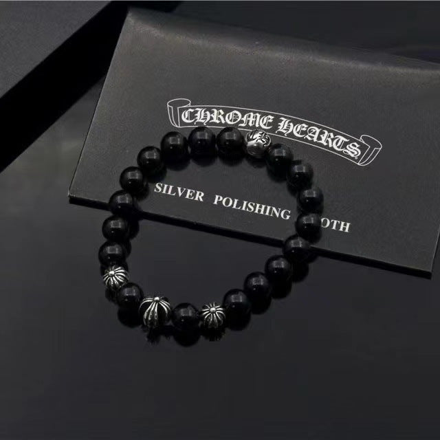 Natural cross obsidian bracelet Hip Hop punk style couple bracelet