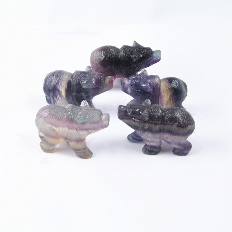 Classic Crystal Polar Bear Crafts,"Embrace the enchanting allure of our 'Natural Colorful Fluorite Frosted Carved Polar Bear,' each piece uniquely textured, adding a touch of nature's whimsy to your collection..
