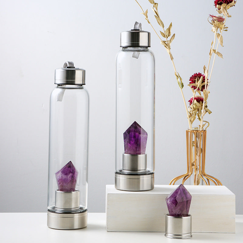 Natural Crystal Column Energy Glass Water Bottle, "Elevate your hydration ritual with our Natural Crystal Column Energy Glass Water Bottle, designed to infuse your water with the revitalizing properties of crystals. Crafted with care,.