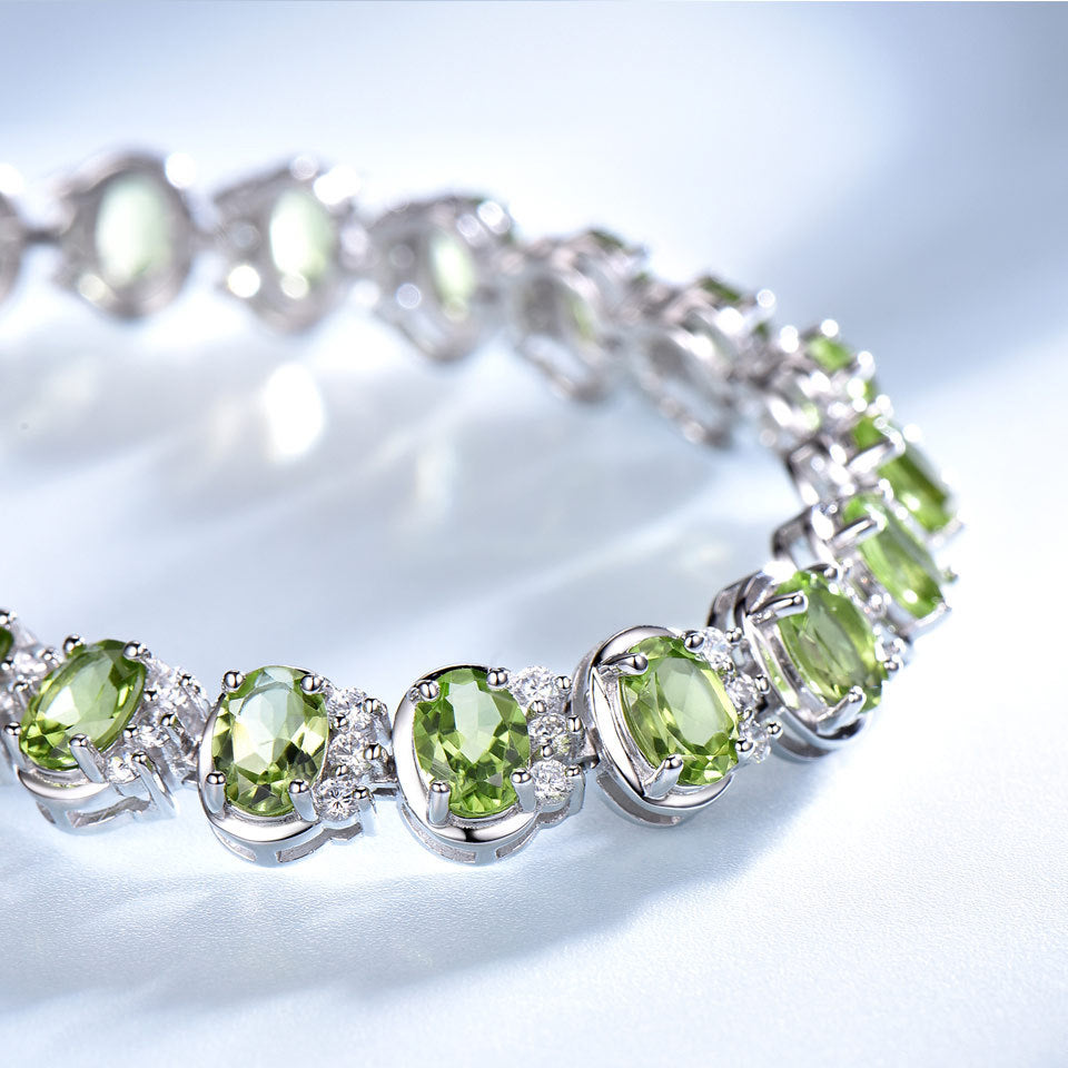 Sterling Silver Natural Peridot Bracelet Wedding Gemstones - Crystalbloomaromatics