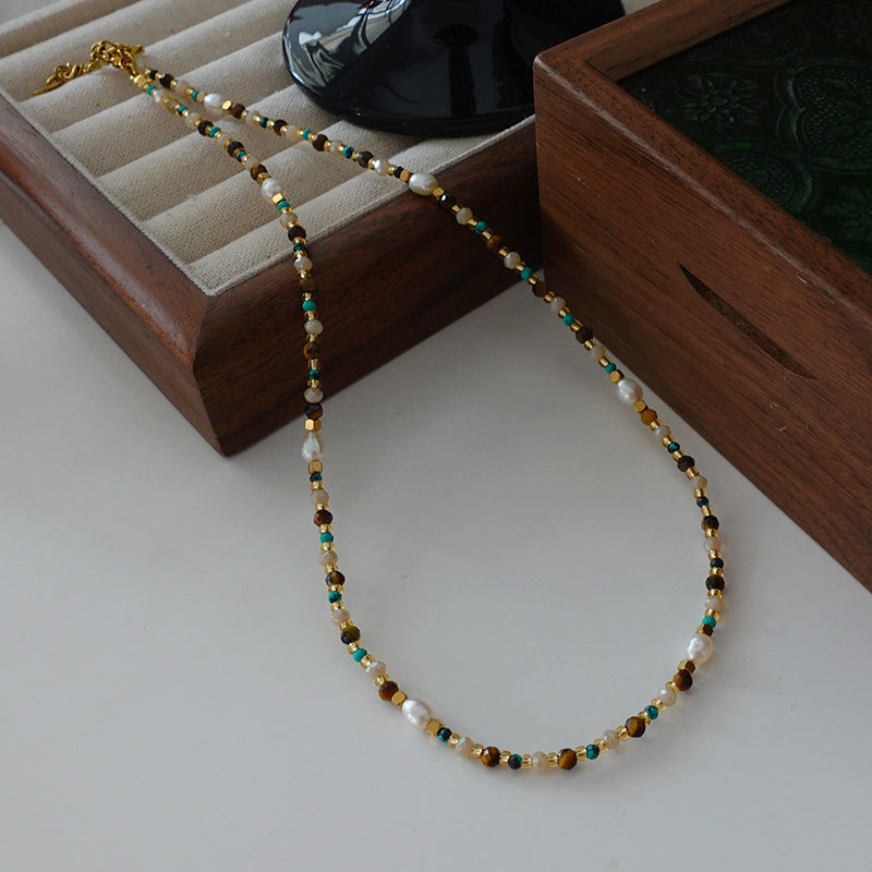 Natural Stone Pearl Necklace For Women Vintage Twin