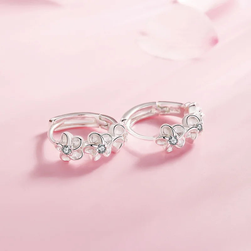 Top Sale 925 Sterling Silver Needle Earrings for Women's Wedding Fashion High Quality Jewelry Crystal Zircon Flower Cute Stud - CRYSTALOIL