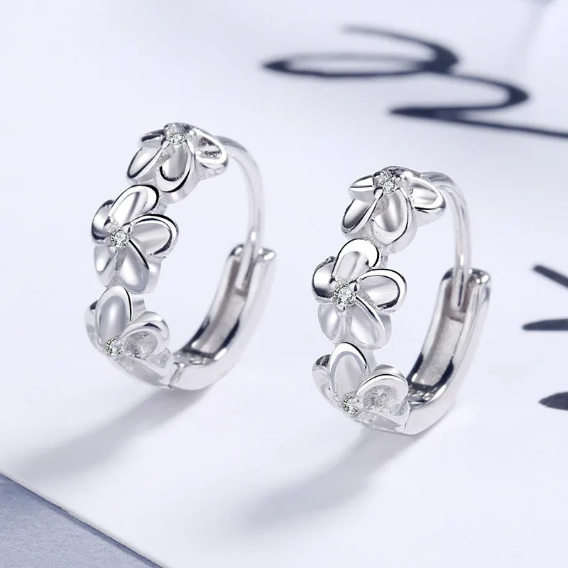 Top Sale 925 Sterling Silver Needle Earrings for Women's Wedding Fashion High Quality Jewelry Crystal Zircon Flower Cute Stud - CRYSTALOIL