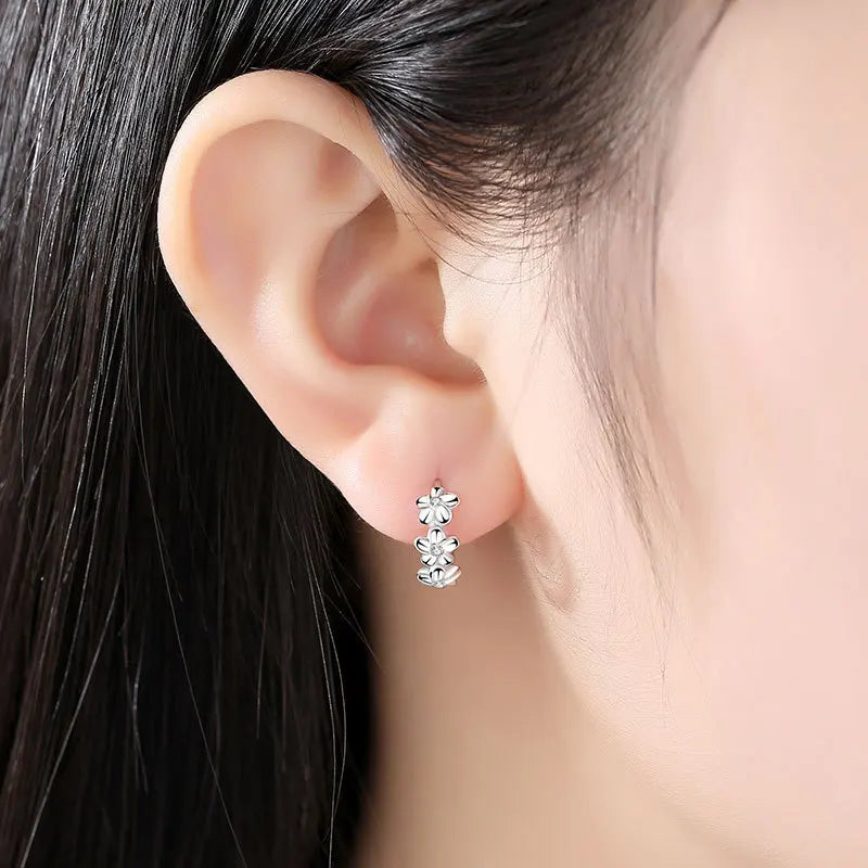 Top Sale 925 Sterling Silver Needle Earrings for Women's Wedding Fashion High Quality Jewelry Crystal Zircon Flower Cute Stud - CRYSTALOIL