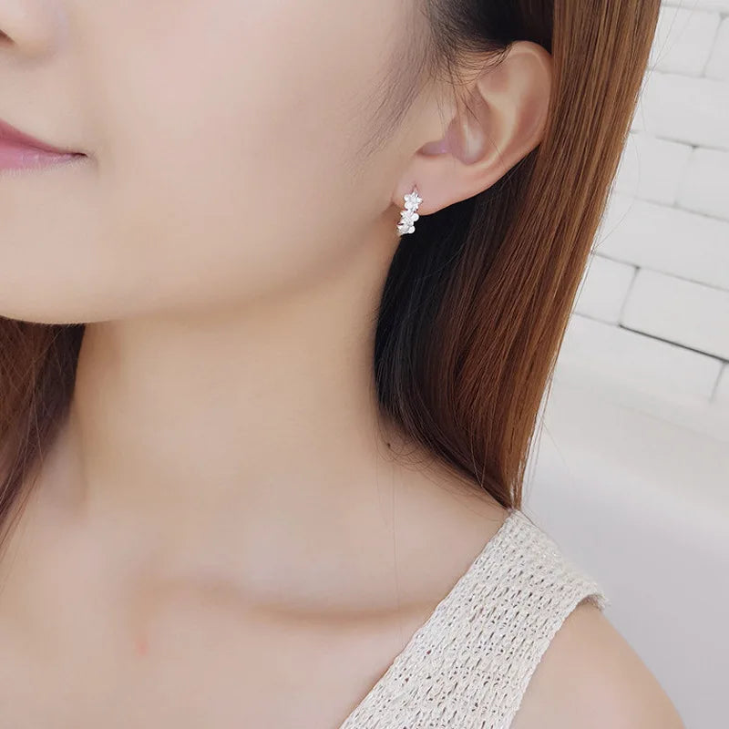 Top Sale 925 Sterling Silver Needle Earrings for Women's Wedding Fashion High Quality Jewelry Crystal Zircon Flower Cute Stud - CRYSTALOIL