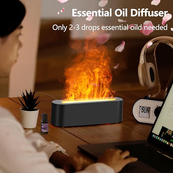 Flame Essential Oil Diffusers, Upgrade 7 Colour Lights Aromatherapy Diffuser, Oil Diffuser, Air Humidifier, Aroma Diffusers For Home, Bedroom, Office, Yoga, Timer & Waterless Auto Off 150ml - Crystalbloomaromatics
