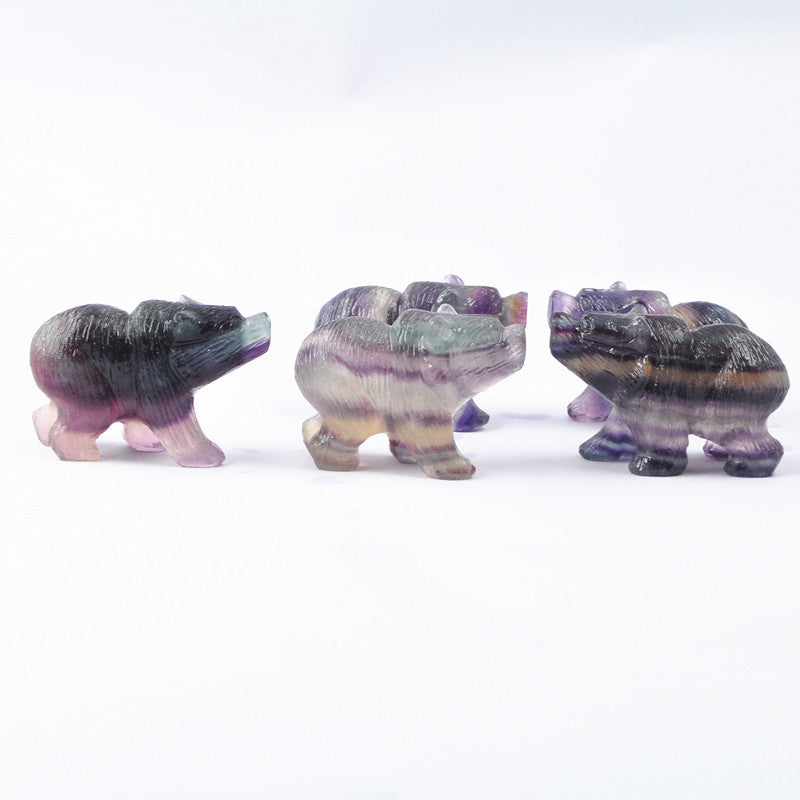 Classic Crystal Polar Bear Crafts,"Embrace the enchanting allure of our 'Natural Colorful Fluorite Frosted Carved Polar Bear,' each piece uniquely textured, adding a touch of nature's whimsy to your collection..