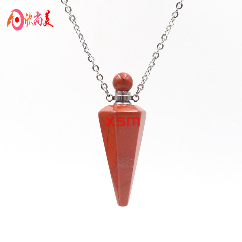 Natural crystal hexagon cone bottle pendant necklace female fashion OL refined oil bottle collar accessories