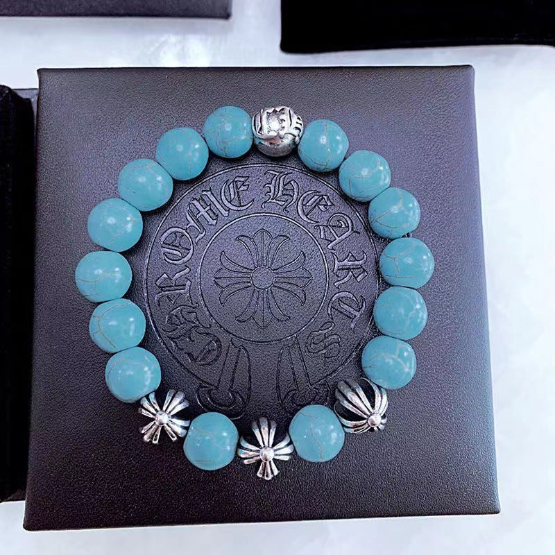 Natural cross obsidian bracelet Hip Hop punk style couple bracelet