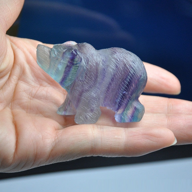 Classic Crystal Polar Bear Crafts,"Embrace the enchanting allure of our 'Natural Colorful Fluorite Frosted Carved Polar Bear,' each piece uniquely textured, adding a touch of nature's whimsy to your collection..