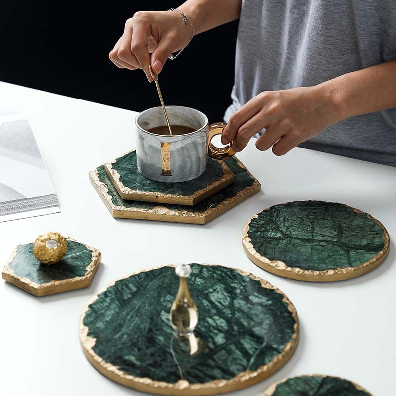Emerald Natural Marble Placemat Coaster Plate, "Add a touch of luxury to your table setting with our Emerald Natural Marble Placemat Coaster Plate, crafted from exquisite natural marble. - Crystalbloomaromatics