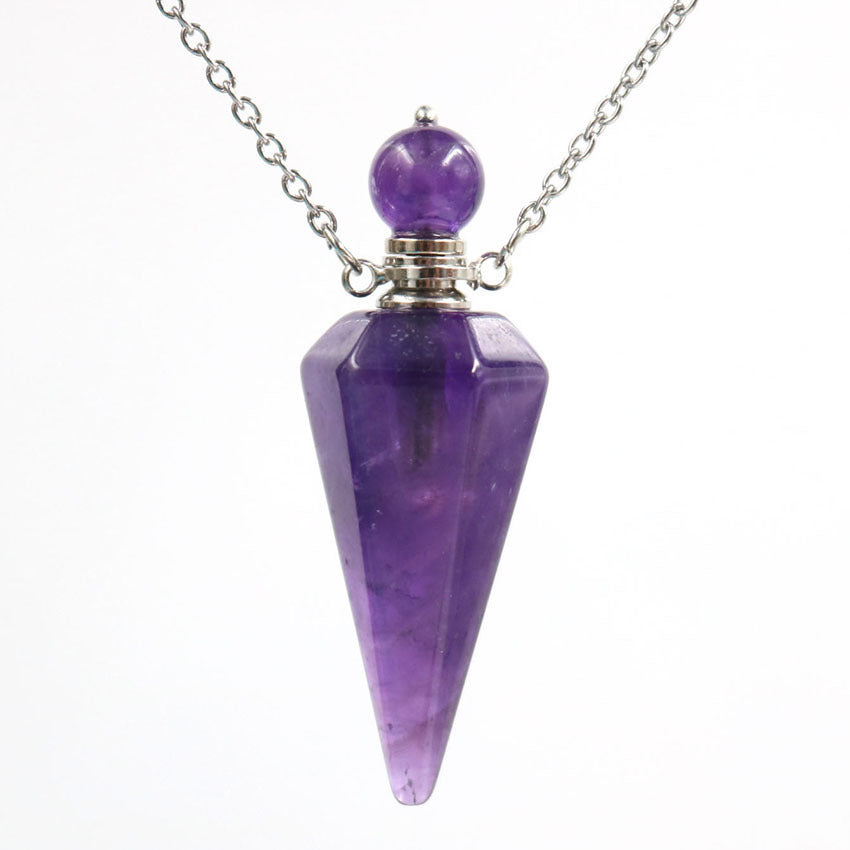 Natural crystal hexagon cone bottle pendant necklace female fashion OL refined oil bottle collar accessories