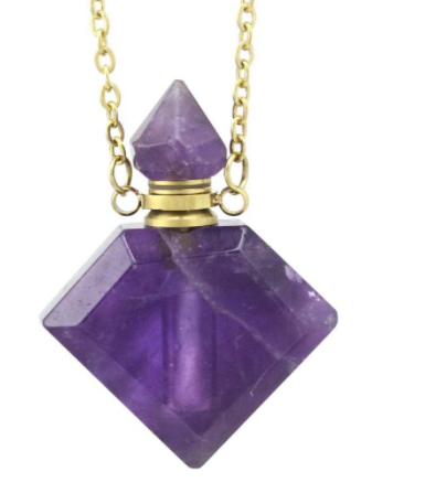 Natural Crystal Diamond Perfume Bottle Aromatherapy Bottle Necklace Pendant - CRYSTALOIL