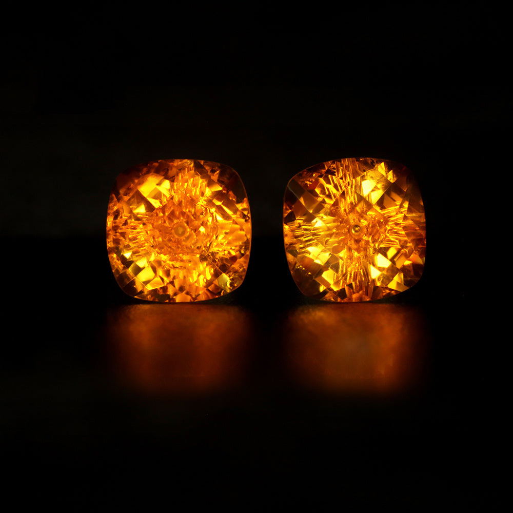 Pair Of Gold Square Crystal Stud Earrings - CRYSTALOIL