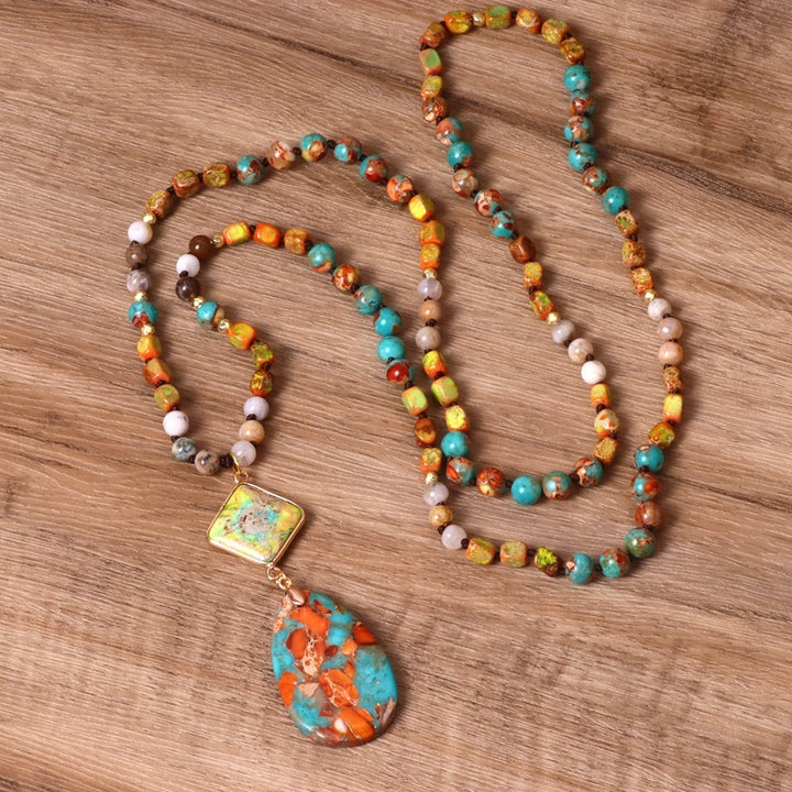 Women&#39;s Colorful Stone Bead Water Drop Necklace - CRYSTALOIL