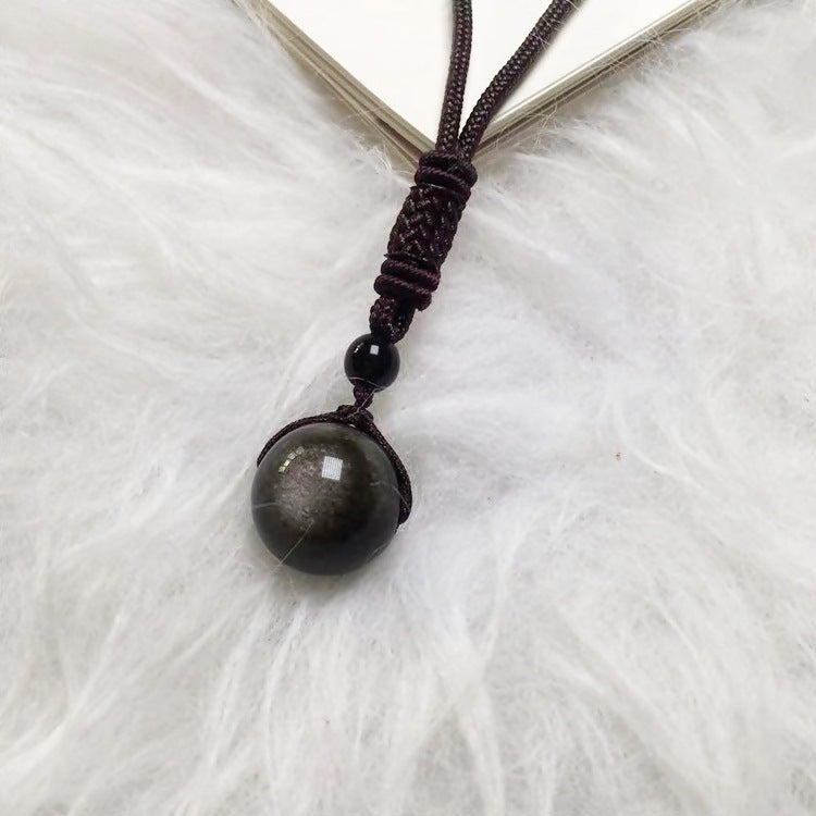 Natural Crystal  Obsidian Single Bead Pendant Necklace - CRYSTALOIL