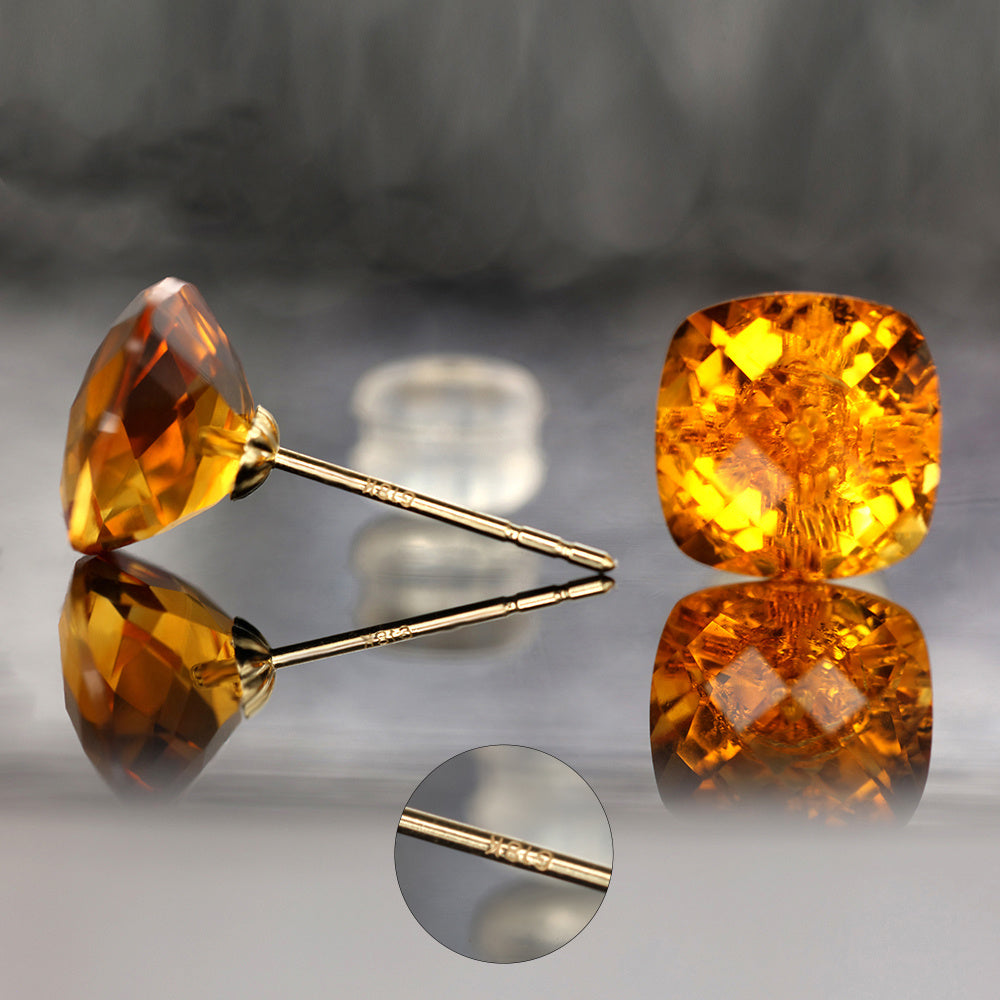 Pair Of Gold Square Crystal Stud Earrings - CRYSTALOIL