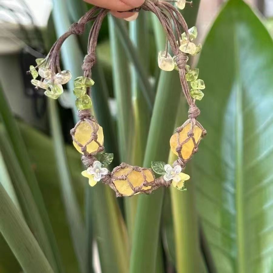Oanthus tree and vitality macrame crystal stone woven hand rope flowered ite bracelet - CRYSTALOIL