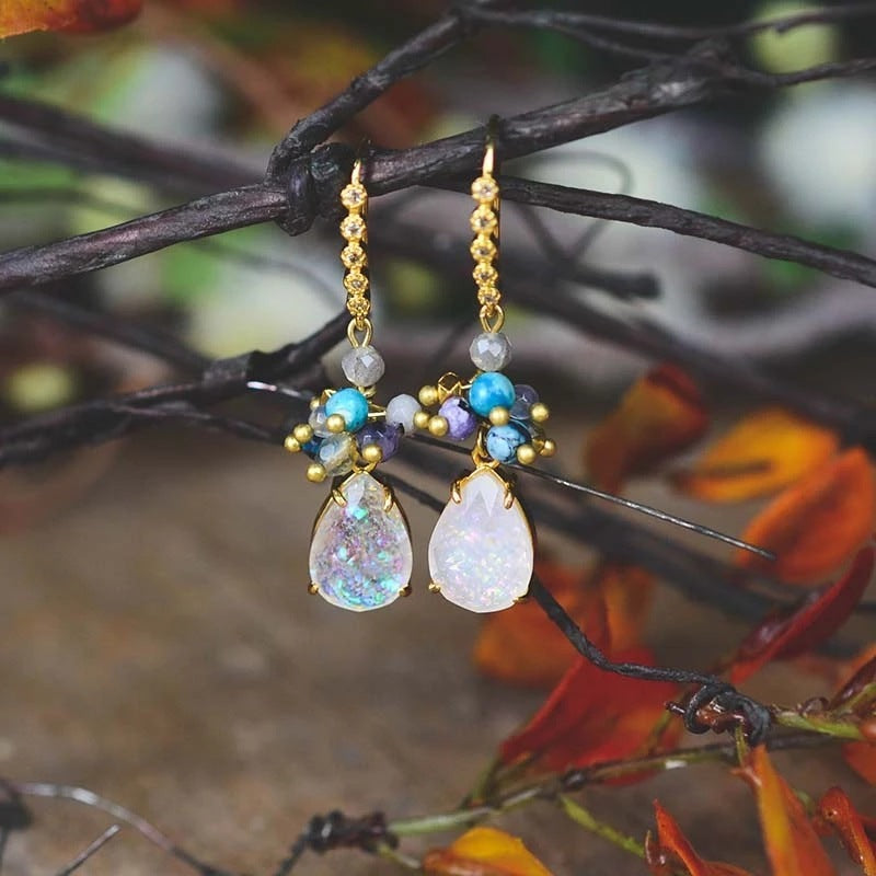 European And American Popular Accessories Drop-shaped Opal Earrings Fashion Natural Stone - CRYSTALOIL