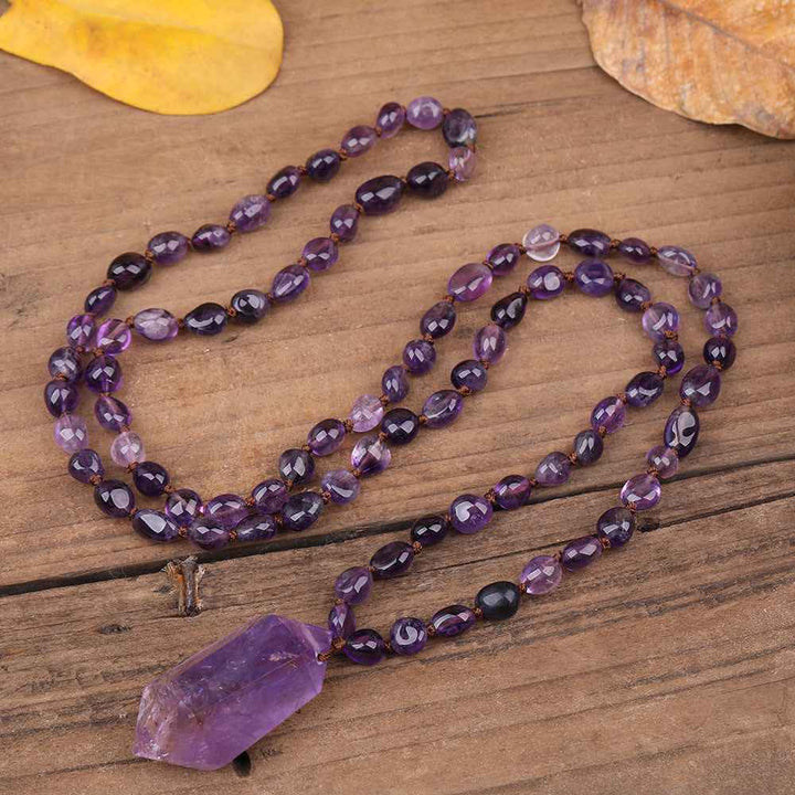 Amethyst Quartz Necklace - Elegant Bead Design - CRYSTALOIL