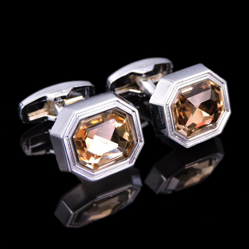 Silver Geometric Orange Crystal Cufflinks - Crystalbloomaromatics