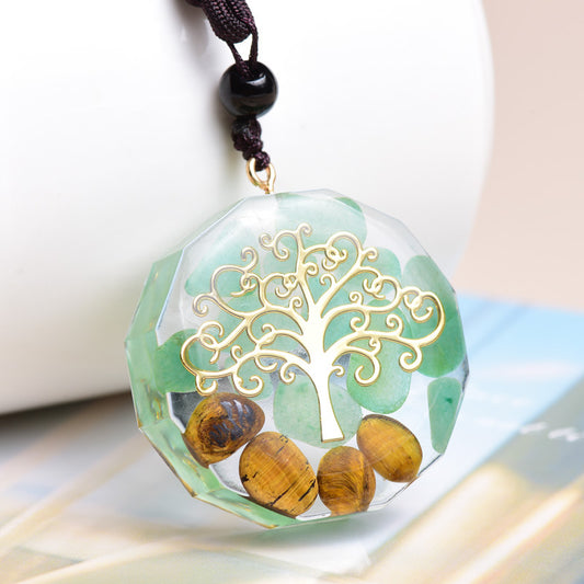 Ogan Energy Tree Of Life Pendant Natural Tiger Eye Stone - Crystalbloomaromatics