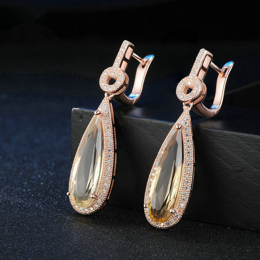 Natural water drop Crystal Earrings, made with exquisite topaz - Crystalbloomaromatics