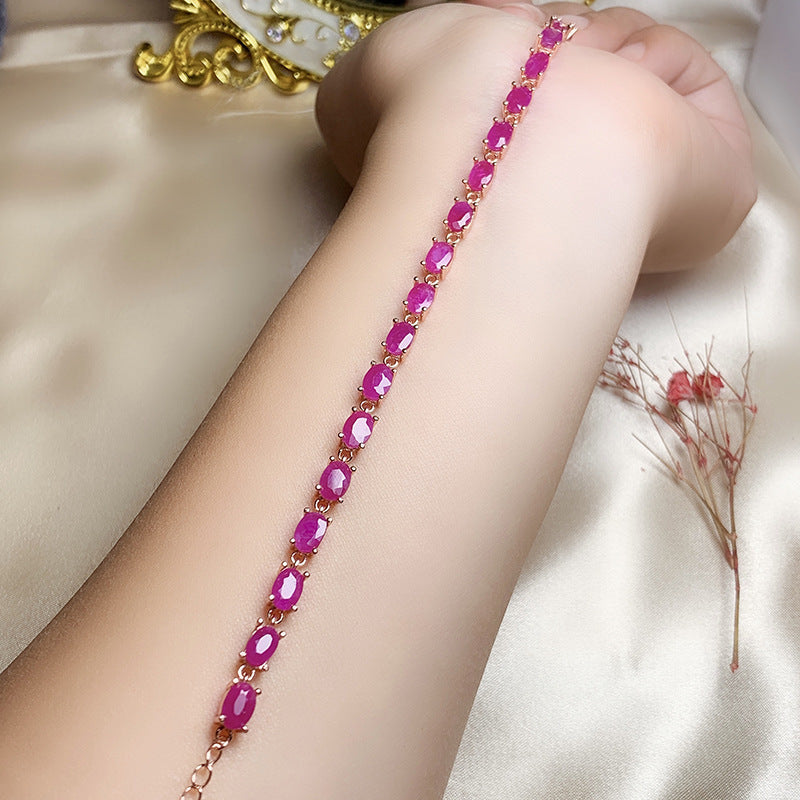 Retro Natural 925 Silver Inlaid Ruby Bracelet - CRYSTALOIL