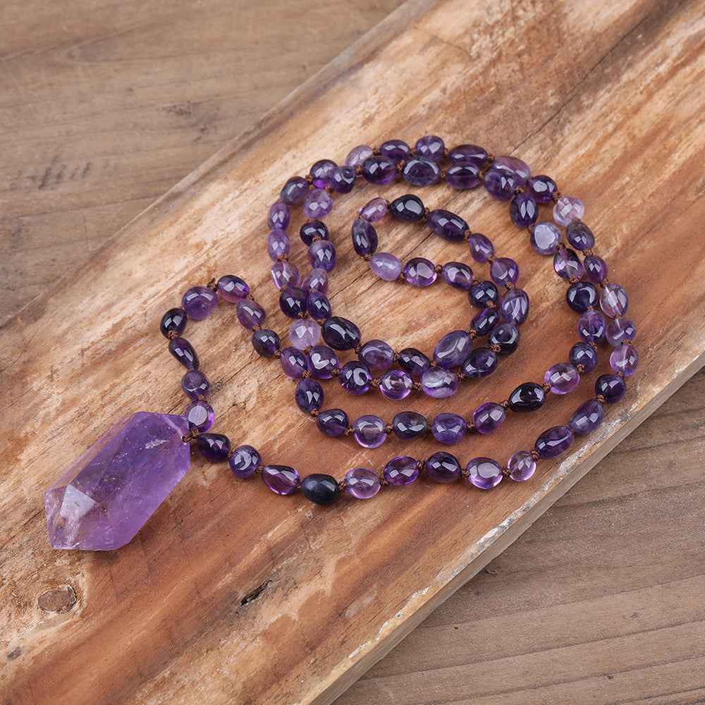 Amethyst Quartz Necklace - Elegant Bead Design - CRYSTALOIL