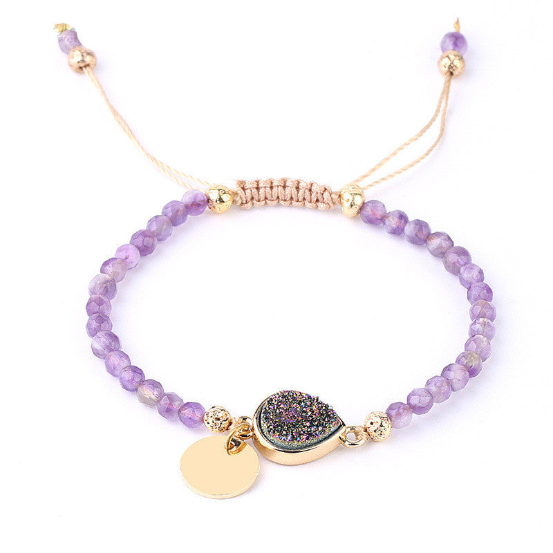 Gold-plated Tag Ladies Bracelet Natural Stone Crystal Bud Amethyst - Crystalbloomaromatics