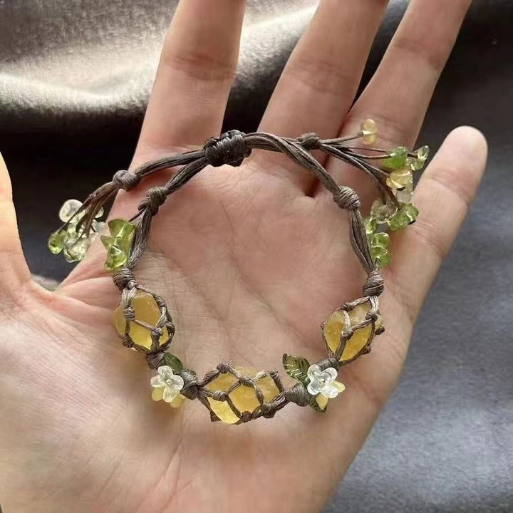Oanthus tree and vitality macrame crystal stone woven hand rope flowered ite bracelet - CRYSTALOIL