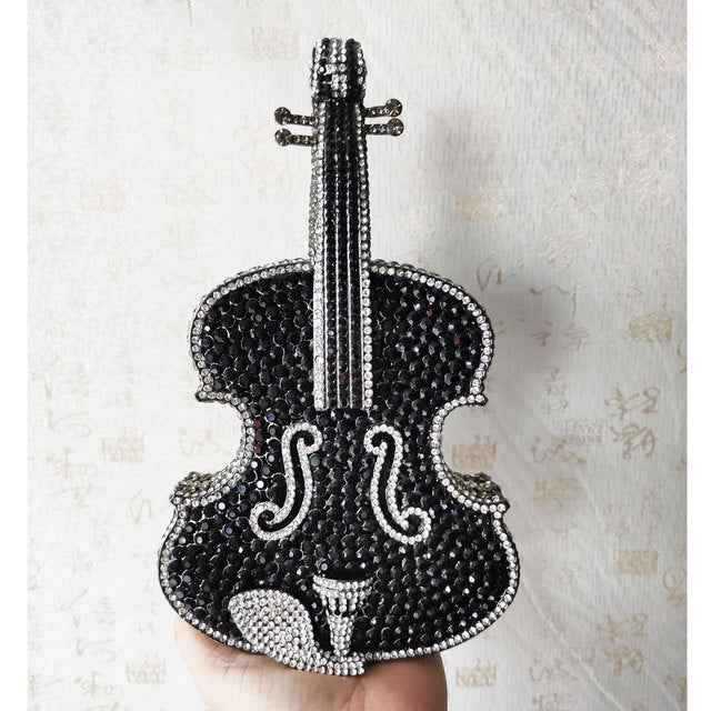 Amazing Luxury Violin Crystal Evening Bags Party Handbag, Amazing Crystal-Studded Luxury Violin Evening Bag - CRYSTALOIL