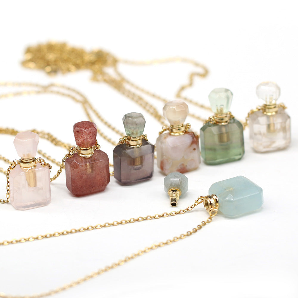 Exquisite Natural Stone Necklace Perfume Bottle Pendant, "Elevate your style with our Exquisite Natural Stone Necklace Perfume Bottle Pendant, a blend of elegance and functionality. Crafted from natural stone,.